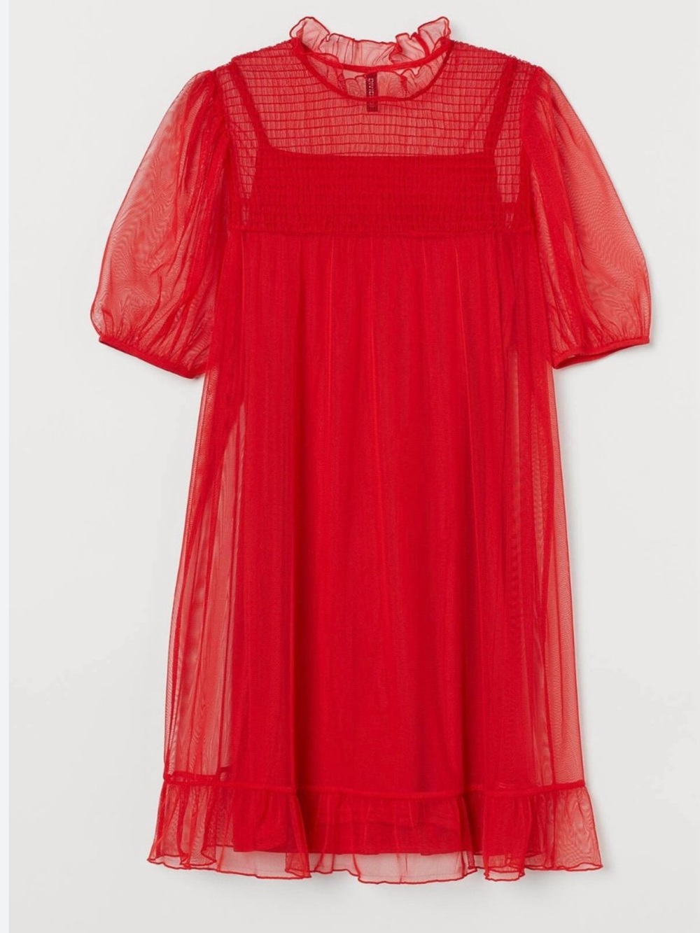 H&M Bright Red Mesh Ruffle Dress - Picture 2 of 4
